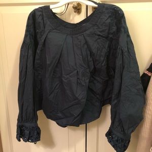 Free People sea blue cropped cotton blouse